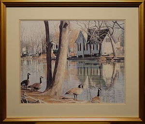 Picture of The Yardley Library by Nancy Weiser with 1-1/2-inch gold shiny frame