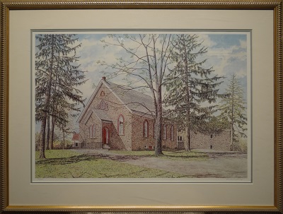 Picture of Thompson Memorial Church by James Redding with 1-inch pewter frame