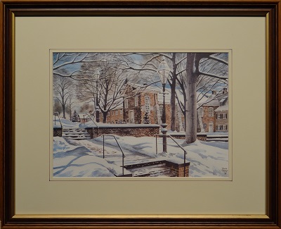 Picture of The Old Chapel - Winter (Item # 1001) by Fred Bees with 1-inch walnut with gold lip frame