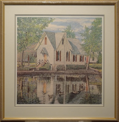 Picture of Lake Afton Library by James Redding with 1-inch pewter frame