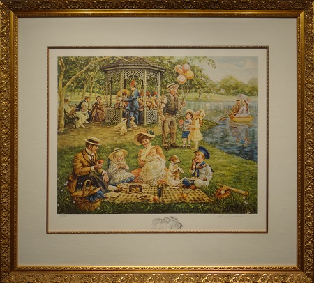 Picture of Sunday Afternoon by Lee Dubin with 2-1/4-inch gold antique frame