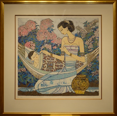Picture of Hydrangeas by Hong Bin Zhang with 2-inch gold shiny frame