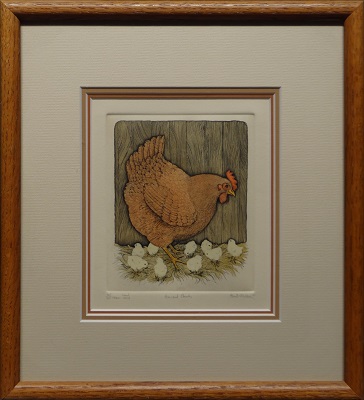 Picture of Hen and Chicks by Hunt Wulkowicz with 3/4-inch oak frame
