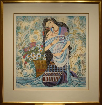 Picture of Caress by Hong Bin Zhang with 2-inch gold shiny frame