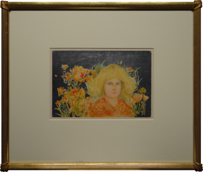 Picture of Jenny by Edna Hibel with 1-inch gold antique frame