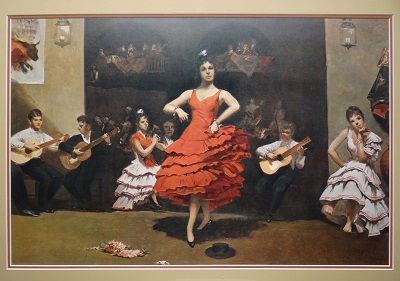 Picture of (Flamenco Dancer in Red Dress) by unknown artist with 1-inch walnut frame